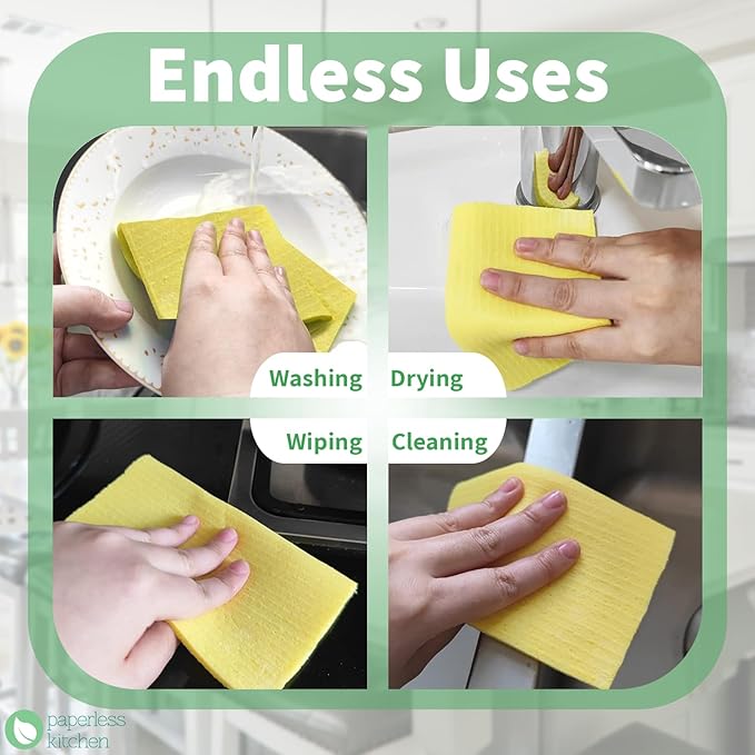 Reusable Swedish Dishcloths (12 Pack) – Ultra Absorbent, Eco-Friendly Kitchen Cleaning Cloths – Best Value Paper Towel Alternative for Dishes, Counters, Glass & Everyday Wiping