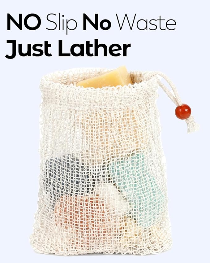 100 Pcs Soap Bags with Drawstring, 5.3'' x 3.7'' Natural Soap Savers for Bar Soap Exfoliating Sisal Mesh Soap Bags for Soap Bars, Scrubbing & Massaging Shower Pouches for Men & Women