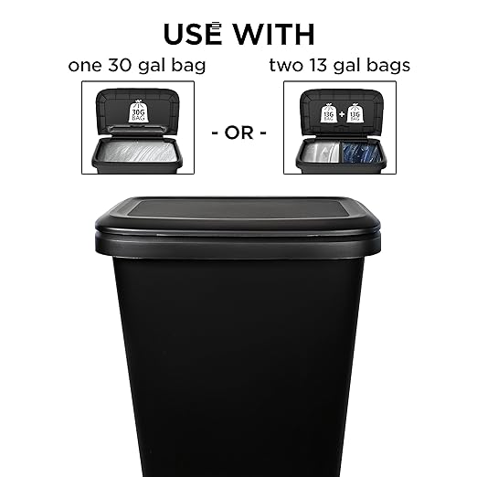 Oversized Dual-Compartment Trash Can - 20.4 Gal Plastic Kitchen/Garage Bin (Black)