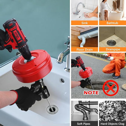 25 FT Double Mode Drain Snake Tools, 14-in-1 Drain Auger for Sink and Drain Unblocking, Plumbing Snake for Kitchen, Bathrom and Shower Sink, Drain Clog Remover for Real DYIs【Upgraded】