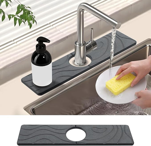 2 Pcs Faucet Mat for Kitchen Sink 15.74”×3.94” Diatomite Quick Dry Sink Splash Guard Absorbent Kitchen Stone Sink Tray Faucet Splash Guard for Bathroom Counter