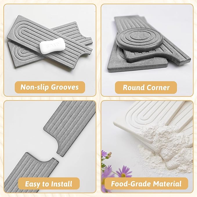 Stone Faucet Mat For Kitchen Sink, 20" Diatomite Fast Drying Stone Kitchen Sink Mat, Super Absorbent, Sink Stone Quick Dry Around Faucet, Stone Sink Splash Guard For Bathroom, Zen Gift, Light Grey