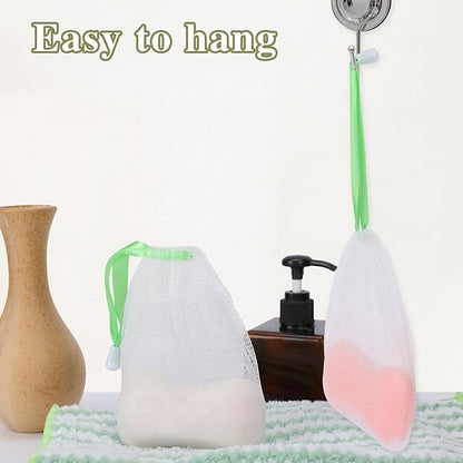 Mozeat Lens 10 PCS Soap Bags Handmade Soap Bubble Mesh Bags Exfoliating Soap Saver Pouch Net Bags with Drawstring Body Facial Cleaning Tool for Bath & Shower (Assorted Colors)