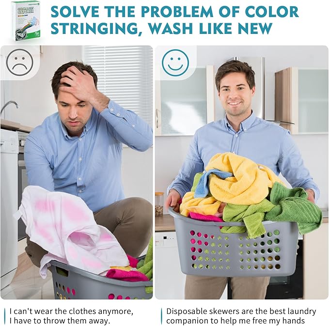 Color Sheets for Laundry, 30 pieces of Disposable Dye Catcher Sheets, Mixed Washing Lock Color, No Additive, Get Rid of Odors, Family (30)
