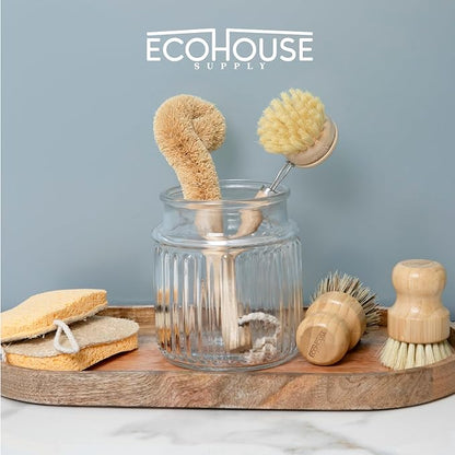 ECOHOUSE SUPPLY™ Bamboo Dish Brush Set – 6-Piece Natural Fiber Kitchen Brush Set with Loofah Sponges (No Bleach), Sisal & Palm Scrubbers – Non-Toxic, Eco-Friendly, Plastic-Free Dish Cleaning Brushes.