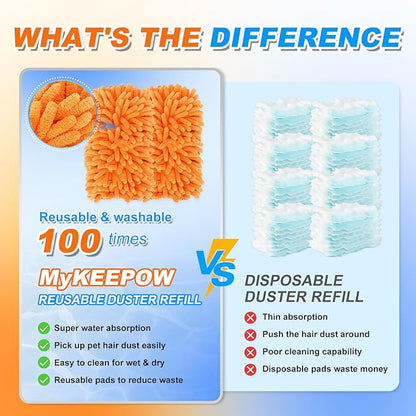 Reusable Duster Refill for Swiffer Hand Duster, 360 Degree Duster Refills for Spring Cleaning, Ceiling Fan, Orange, 3 Pack (Handle is Not Included)
