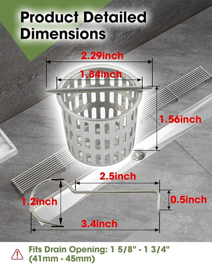 1 Pc Debris and Hair Strainer for Shower Drains Floor Drain, 2 Inch Stainless Steel Debris Basket Hair Trap Catcher with 1 Lifting Hook, Straight Type