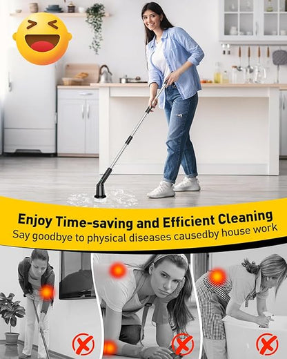 Electric Spin Scrubber for Cleaning Bathroom, Shower Scrubber Rotary Floor Brushes with IPX7 Waterproof & 2 Speed, 3 Brush Heads, Bathroom Cleaning Supplies for Toilet Shower Tub Sooty