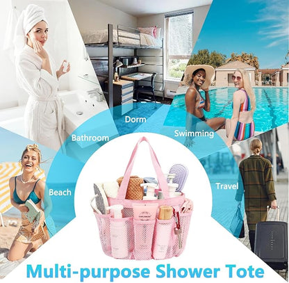 Fammart Mesh Shower Caddy Portable for College Dorm Room Essentials, 8-Pocket Large Shower Basket Tote Bag with 2 Handles for Toiletry, Bathroom, Beach, Camp, Gym