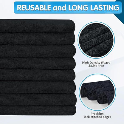 FIXSMITH Black Microfiber Cleaning Cloth -Pack of 12, Highly Absorbent Cleaning Rags, 16"X12" All Purpose Cleaning Towels for Housekeeping, Kitchen, Car, Lint Free and Reusable Microfiber Towels