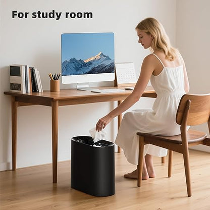 SUBEKYU 2.3 Gal Trash Can for Bathroom,Small Office Garbage Can for Kitchen,Slim Rectangular Waste Bin,Plastic,Black