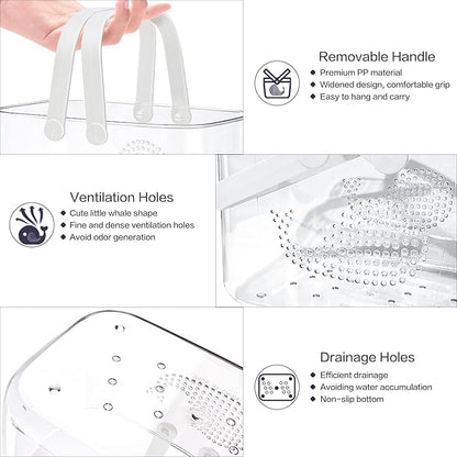 2 Pack Plastic Shower Caddy Basket, Portable Shower Caddy Tote Storage Basket with Colorful Handles, Clear Toiletry Organizer Bin for Bathroom Kitchen College Dorm (White+Pink)
