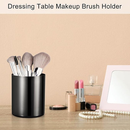 2 Packs Round 304 Stainless Steel Pen Holder,Pencil Cup,Desktop Stationery Organizer,Vacuum Plating Makeup Brush Holder,Black