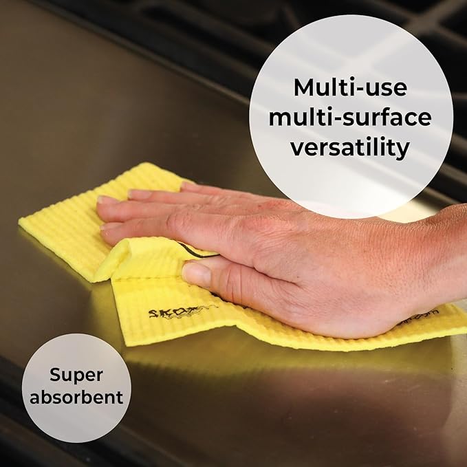 Skoy Cloth, 4-Pack Versatile Swedish Dishcloths for Kitchen and Household Use, Reusable Cleaning Cloths, Planet-Friendly, Dishwasher and Dryer-Safe, Assorted Colors
