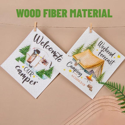 Kitchen Towels Swedish Dishcloths - 6 Count Reusable Paper Towels, Ultra Absorbent Odor Free Eco Friendly Biodegradable Cleaning Rags, (Camp)