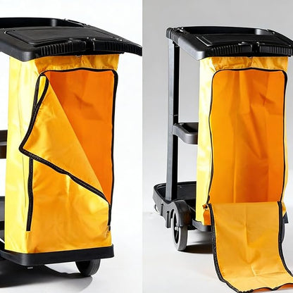 2 Pack Cleaning Cart Bag Zippered Front,Replacement Janitorial Cart Thick Bag, Large Capacity Commercial Cleaning Bags for for Collecting Trash or Clothing(27x 15.3 x 11 Inch)