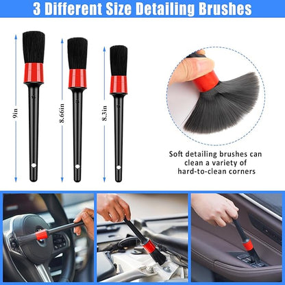 Car Detailing Kit, Car Detailing Brush Set, Bendable Car Wheel Rim Cleaner Brush Set, Car Detailing Brushes, Car Wash Cleaning Tools Kit for Interior, Exterior, Wheels, Blue