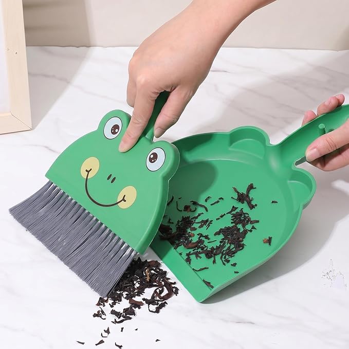 Upgrade Small White Broom and Dustpan Set, Hand Dustpan and Brush Set, Cute White Mini Broom and Dust pan Sets, Little Dust Pan for Home Use Tabletop Debris Cleaning Pet Guinea Pig Cages (Green)