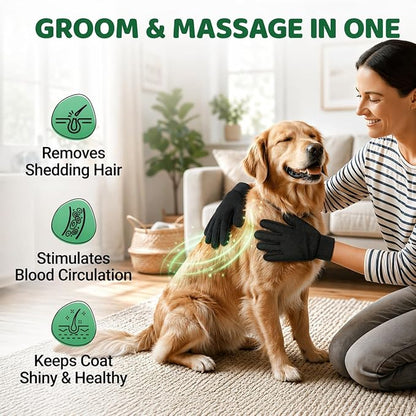Pet Hair Remover Roller with 2 Grooming Gloves – Reusable Lint Remover for Dogs and Cats (Green)