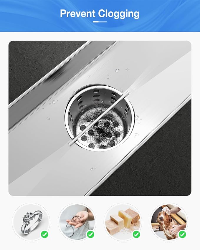 Shower Drain Strainer with Drain Key Lifting Hook,304 Stainless Steel Hair and Debris Catcher Suitable for Square/Linear Shower Drain Outlet with a 2" Diameter, Floor Drain Hair Trap