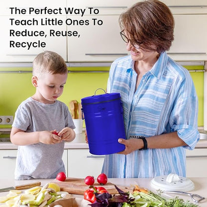 Chef's Star Countertop Compost Bin for Kitchen, Indoor Compost Bin for Kitchen Counter, Small Composter for Kitchen Counter, with Charcoal Filter, Airtight Lid, 0.8 Gallon Compost Pail, Blue