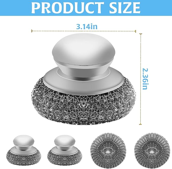 Cofun Stainless Steel Saucepan Scourers with 2 Replacement Pads - Clean Metal Pans, Pots, Grills & More