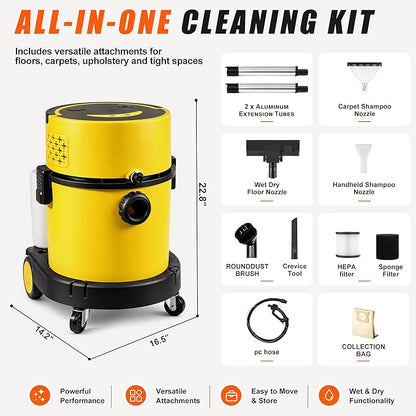 Shop Vacuum Wet and Dry Cleaner, 6 Gallon 5.5 Peak HP Wet Dry Vac, 5 in 1 Portable Shop Vacuum Wet and Dry with a Soap Tank, Filters, Dust Bag, Hose and Attachments for Home, Car, Garage, 208