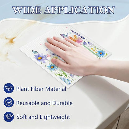 5 Pack Mixed Watercolor Flower Swedish Kitchen Dishcloths Dish Towels, Spring Floral Dish Towels for Kitchen, Swedish Dishcloth, Paper Towels Reusable, Dish Cloth Towel Cleaning Wipe for Home