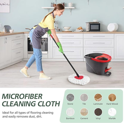 4 Pack Spin Mop Refill Replacement Head Compatible with EasyWring Spinning Mop, with 1 Swivel Mop Base, 100% Microfiber Deep Cleaning Machine Washable - White (1-Tank System)