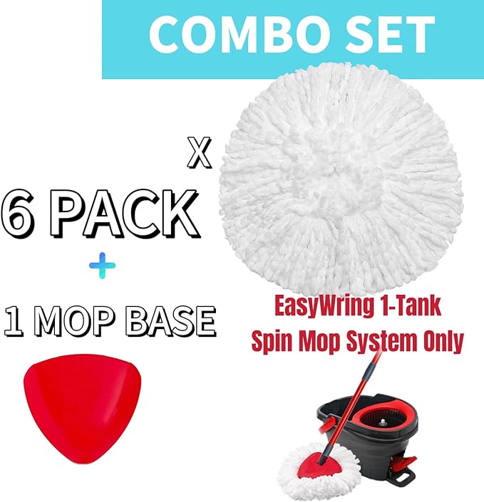 6 Pack Mop Heads Replacements for O-Cedar, Compatible with O Ceda EasyWring Spin Mop Replace Refills for Ocedar, Deep Cleaning Machine Washable and Easy-to-Replace