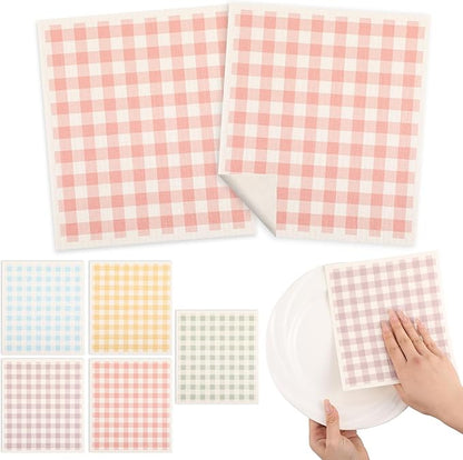 wlich 5PCS Swedish Dishcloths for Kitchen, Reusable Dish Rags for Washing Dishes with Clips, Non-Scratch Kitchen Towels and Dishcloths Sets, Washable Swedish Dish Cloths, No Odor(Grid)