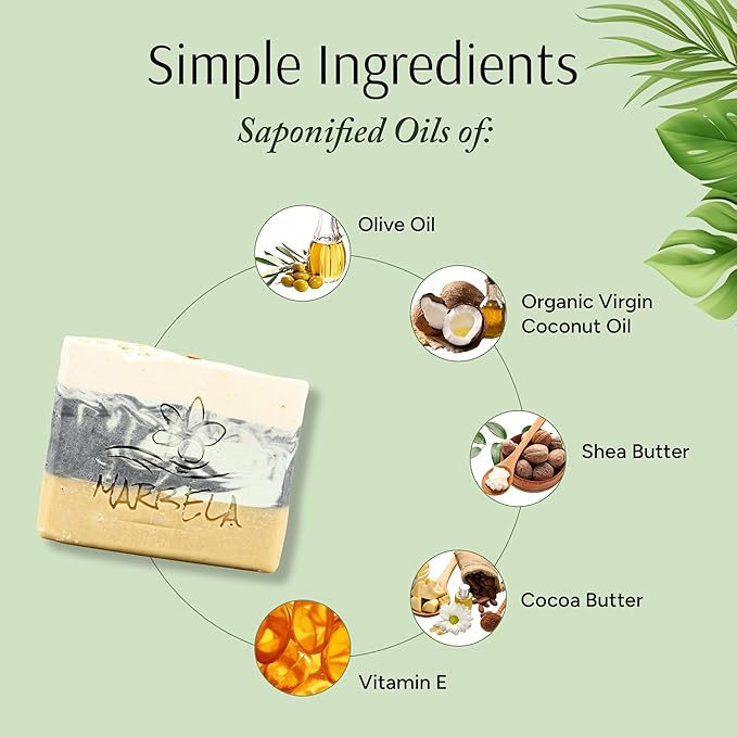 Marbela Cosmetics Handmade Soap Bar - Made in USA, Vegan Friendly, Palm Oil Free, Natural Bar Soap - Gentle Face & Body Soap for Daily Skin Care, Moisturizing & Nourishing - 3.5 oz (Sea Breeze)