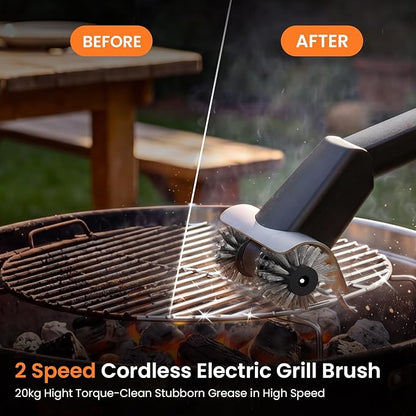 Electric Grill Brush with Water Spray & LED Light, 2600mAh Rechargeable BBQ Cleaner with 2 Speed Modes, 100 Mins Runtime, 304 Stainless Steel Heat Resistant Grill Brush for Outdoor Camping