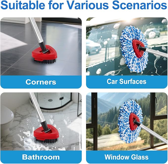 Mop Replacement Heads for O Cedar RinseClean 2 Tank System,2 Microfiber Mop Head Refills,1 Scrubber mophead and 1 Mops Base Combo Set for O-Cedar 2 Tank,MOp Replace Heads for Wet/Dry Floor Cleaning