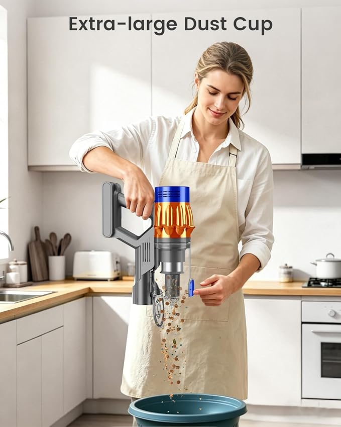 Cordless Stick Vacuum Cleaner, 650W 55KPA Up to 70Min Runtime, Green Light Anti-Tangle Brush, 7-Stage HEPA Filtration, Lightweight for Pet Hair Carpet Hard Floors (Blue)