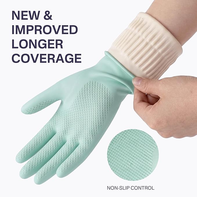 Cleaning Rubber Gloves, Waterproof Non-Slip Long Cuff Dishwashing Household Kitchen Gloves