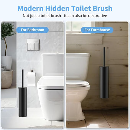 Stainless Steel Toilet Brush and Holder Set Brushed Silver Heavy Duty Toilet Bowl Brush with Long Handle for Bathroom and Farmhouse (Black-2)
