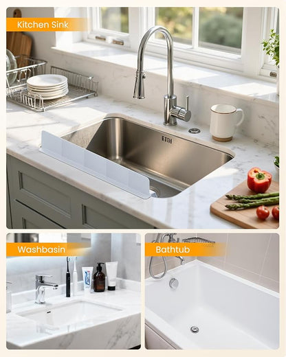 Kitchen Sink Splash Guard 30" 23" 18" Silicone Water Guard with Suction Cups, Faucet & Countertop Protector, Bathroom & Sink Edge Splash Guard Strip, Easy Install, Dishwasher Safe-Grey