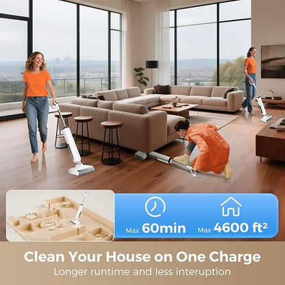 Wet Dry Vacuum Mop - Self-Cleaning Floor Washer with 180°Lie-Flat & 0 Hair Tangle, Self-Propelled Edge Cleaning, 60Min Runtime, Designed for Pet Hair, Kids' Spills & Daily Household Cleaning