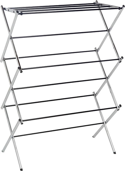 Amazon Basics Foldable Portable Metal Clothes Drying Rack for Indoor Air Drying, Energy Saving, 14.5 x 29.5 x 41.8 inches, Chrome Silver