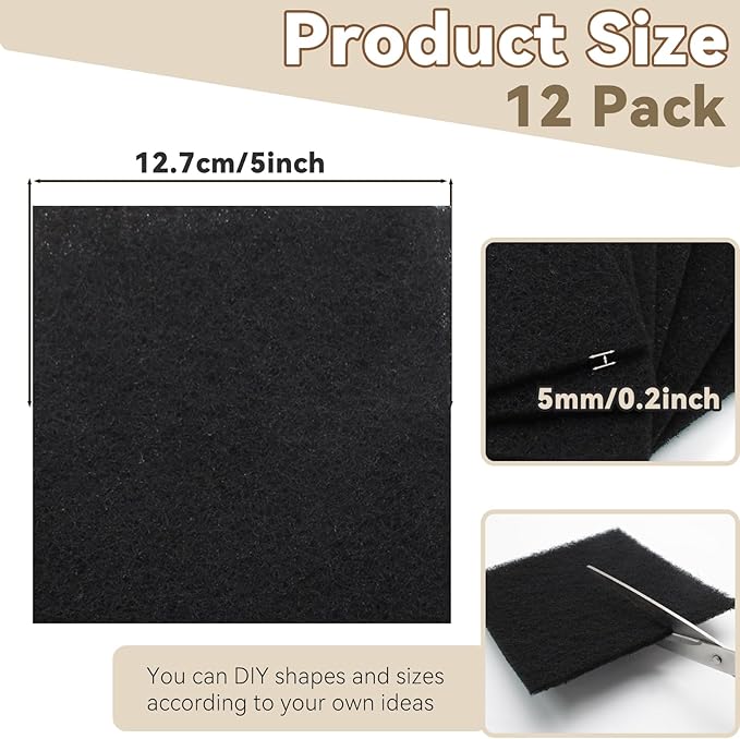 Biaungdo 12 Pack 5 Inch Sqaure Charcoal Filter Replacements, Black Kitchen Compost Bin Filters for Countertop Square Carbon Filter Bin Pail Replacement