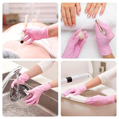 SwiftGrip Pink Nitrile Gloves, 3-mil, Industrial Gloves Disposable Latex Free, for Cleaning & Esthetician, Rubber Powder-Free, 100-ct Box (X-Small)