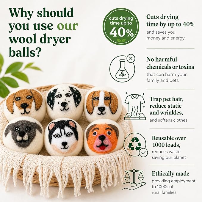 Complete Laundry Kit – Laundry Detergent Sheets, Wool Dryer Balls & Essential Oils – 3 Sheet Packs + 6 XL Puppy Dryer Balls + 6 Scent Oils for Natural Clean, Soft & Fresh Laundry