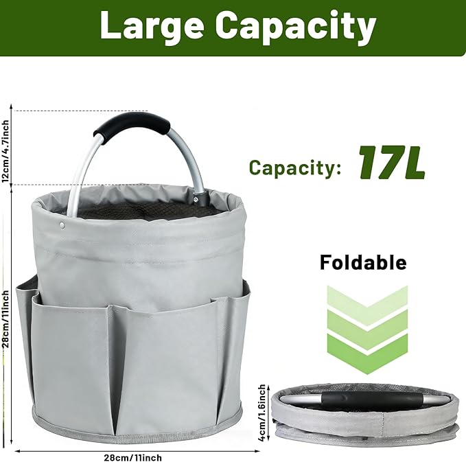 17L Foldable Cleaning Caddy with Handle - Portable Oxford Fabric Storage Bucket, Organiser for Cleaning Supplies, Toiletries, Home, Garden, Picnic & Beach (Apricot Gray)