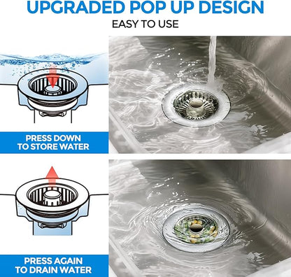 zaa Kitchen Sink Drain Strainer - Kitchen Sink Stopper, 304 Stainless Steel Sink Drain Stopper, Sink Protector for Kitchen with Anti-Clog Filter, Fit US Standard 3-1/2'' Sink Drain Hole, Nickel