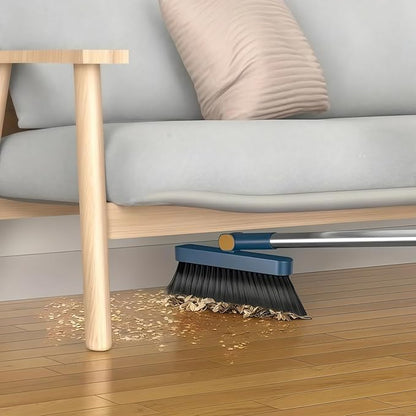 Broom and Dustpan Set, Long Handle Standing Broom with Self-Cleaning Comb Teeth, Heavy Duty Broom Dustpan Combo for Home Kitchen Office Floor Pet Hair Cleaning (Gray)