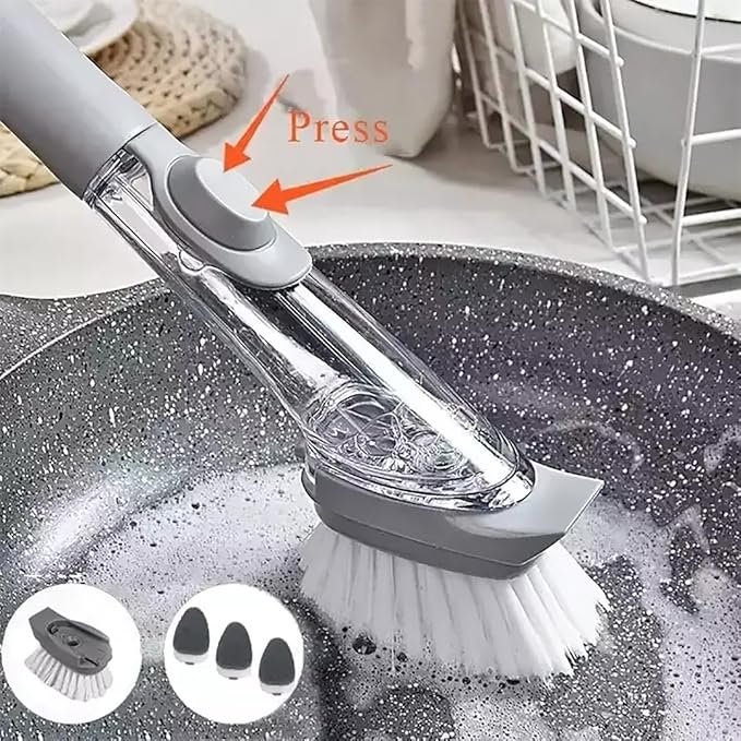 5-in-1 Soap Dispensing Dish Wand Kit | All-in-One Kitchen Cleaning Tool, Scrub Brush and Sponge Set with Soap Dispenser | Includes 2 Brushes, 2 Sponges, for Cleaning Dishes, Cookware, Utensils & Pots