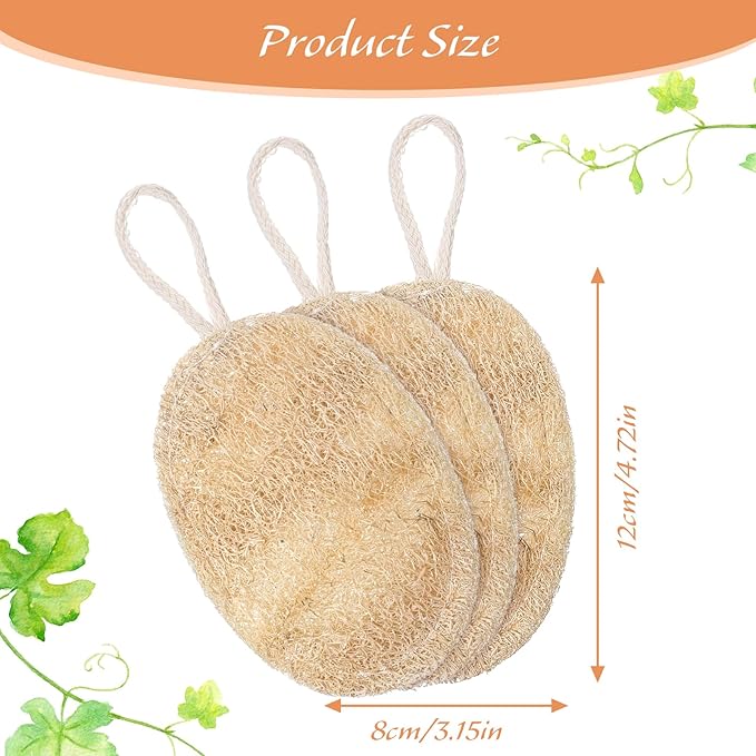 3 Pcs Natural Loofah Dish Sponge, 12X8 CM Loofah Kitchen Sponge, Oval Shape Loofah Sponge for Dishes, Eco Friendly for Non-Stick Cookware and Kitchen Deep Cleaning