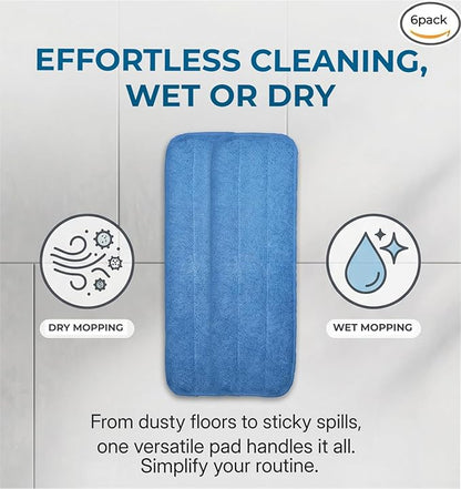 Microfiber Replacement Mop Pads, 18" x 6" Wet & Dry Home & Commercial Cleaning Refills, Colorful Reusable Floor Mop Pads, Washable Floor Cleaning Pads, 6 Pack