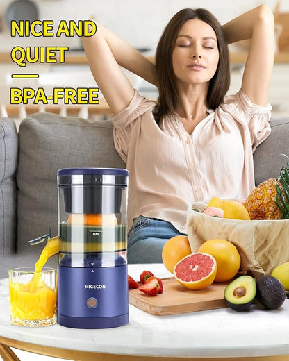MIGECON Electric Citrus Juicer Machine, Orange Juicer with USB and Cleaning Brush, Portable Electric Juicer, Easy to Clean, for Lemons, Limes, and Grapefruit, Dark Blue